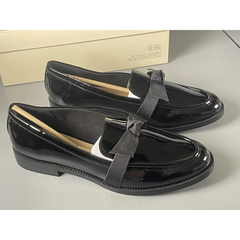ON-34TH Shoes Womens Size 10 Black Patent Bow Loafers Flats Slip On KASANDRAP - Picture 2 of 8